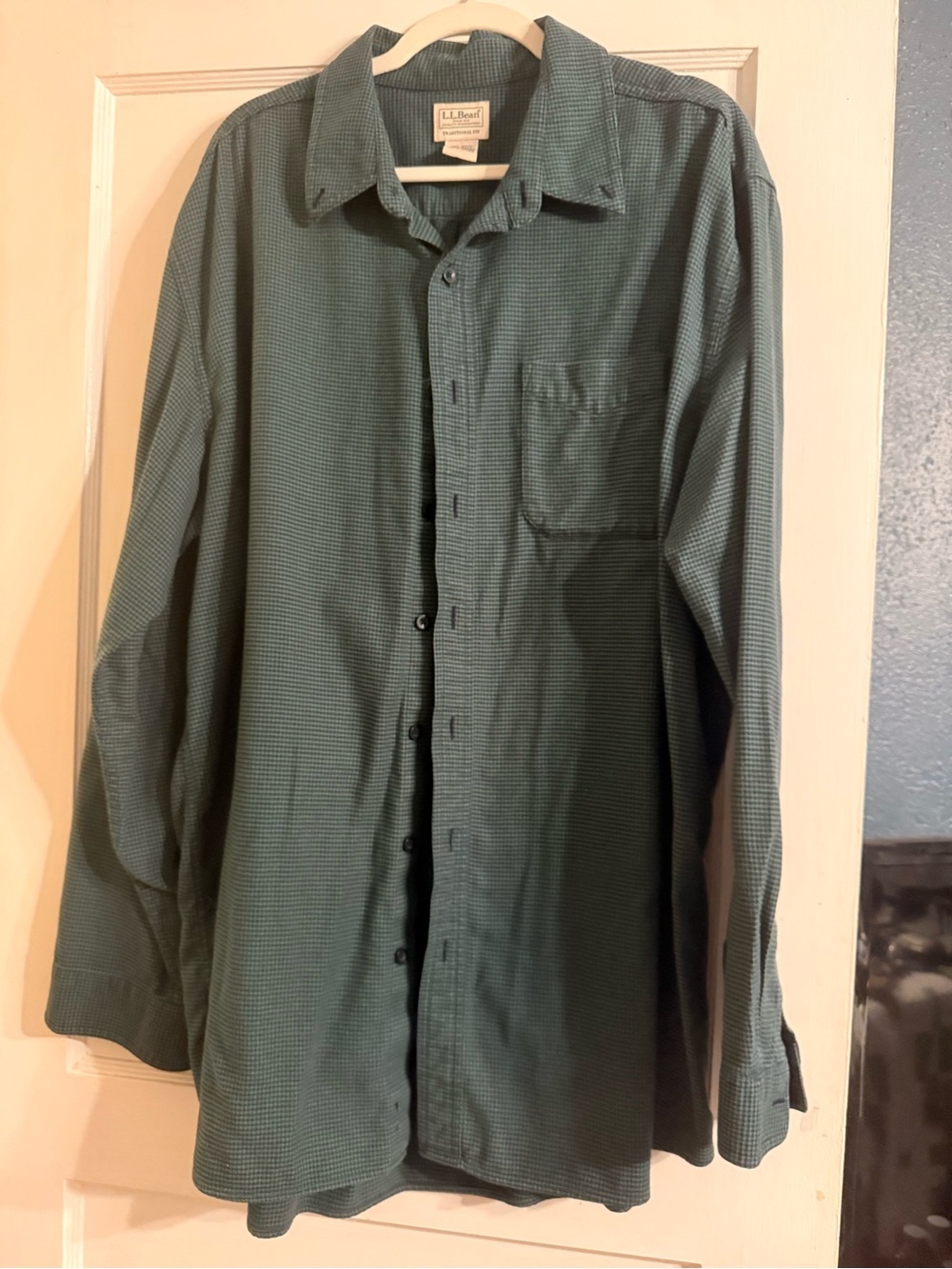 L.L. Bean Men's Green Long-Sleeve Button-Down Shirt Tall